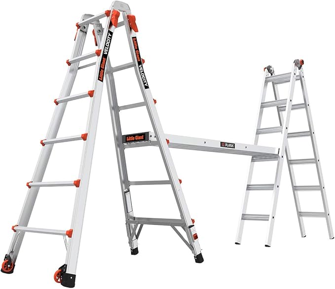 Little Giant Ladders Velocity 26-Ft Folding Multi-Position Ladder, Aluminum, 300 lb Load Capacity, Type 1A Extra Heavy Duty, 26-Ft Reach, with Ratchet Levelers and Wheels (15426-801)