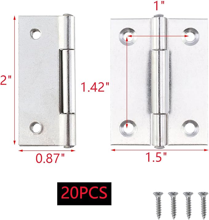 MY MIRONEY 20PCS Stainless Steel Folding Hinges 2 Inch Cabinet Door Hinge Home Furniture Hardware Butt Hinge for Wooden Box, Door and Window, DIY Projects