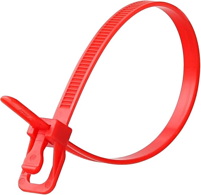 RETYZ 12-Inch Red Reusable Releasable Cable Ties – 20 Pack, 50 lb Strength, Patented Quick-Release, Tool-Free Design for Home, Office, and Light Industrial Use