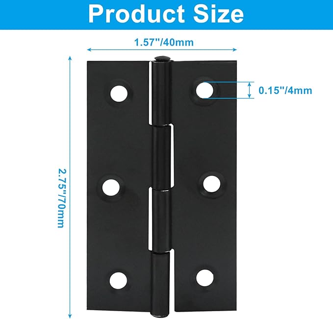 4PCS 3 Inch Stainless Steel Door Folding Butt Hinges, Black Metal Bisagras para Puertas with Screws for Door, Furnitures, Windows, Cabinet,Cupboard, Dressers
