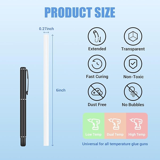 Parlora Hot Glue Sticks, Mini Size, 6" Long x .27" Diameter, 90 Count, Clear, for Kids Adults DIY Art Craft Gluing Repairing Sealing Festival Home Decoration