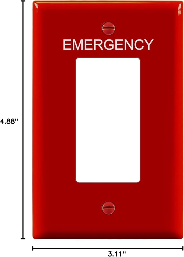ENERLITES Decorator Light Switch or Receptacle Outlet Wall Plate with Emergency Label, Mid-Size 1-Gang 4.88" x 3.11", Unbreakable Polycarbonate Thermoplastic, UL Listed, 8831M-ER, Red