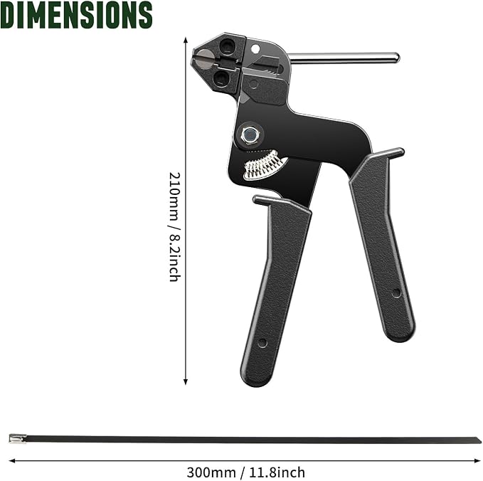 Professional Stainless Steel Cable Tie Gun & 200 Ties for Fence Repair & Vehicle Exhaust - Heavy Duty 304 Metal Zip Ties (11.8 Inch) UV-Resistant with Flush-Cut Technology