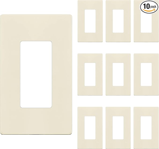 ENERLITES Screwless Decorator Wall Plate Child Safe Outlet Cover, Glossy Finish, Size 1-Gang 4.68" H x 2.93" L, Unbreakable Polycarbonate Thermoplastic, SI8831-LA-10PCS, Light Almond (10 Pack)
