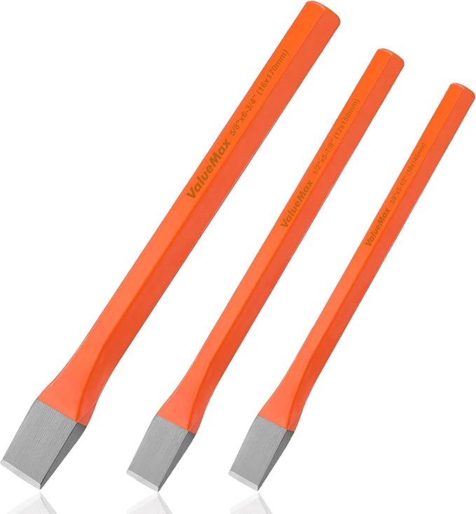 ValueMax 3-Piece Heavy Duty Cold Chisel Set, 3/8-Inch, 1/2-Inch & 5/8-Inch Metal Chisel Set, Premium Cr-V Steel, for Carpentry, Metalwork, Woodwork & Masonry Work