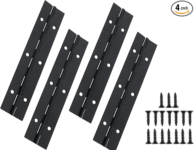 Black 304 Stainless Steel Continuous Piano Hinges 6 Inch x 2 Inch, Heavy Duty Folding Hinges with Screws for Doors Cabinets Boxes Furniture (4 Pack)