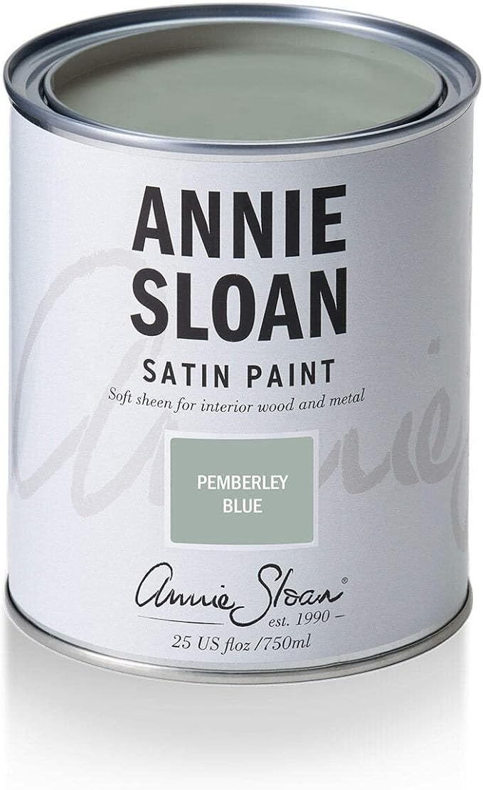 Annie Sloan Satin Paint (Pemberley Blue, 25 Fl Oz/750 mL). Soft sheen for interior wood and metal. Self-leveling, all-in-one paint with no wax or lacquer required.
