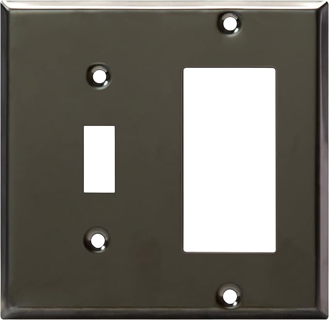 ENERLITES Combination Toggle Switch and Decorator Receptacle Metal Wall Plate, Corrosion-Resistant, Stainless Steel 201, Standard Size 2-Gang 4.50" x 4.57", UL Listed, 771131-PBK, Polished Black