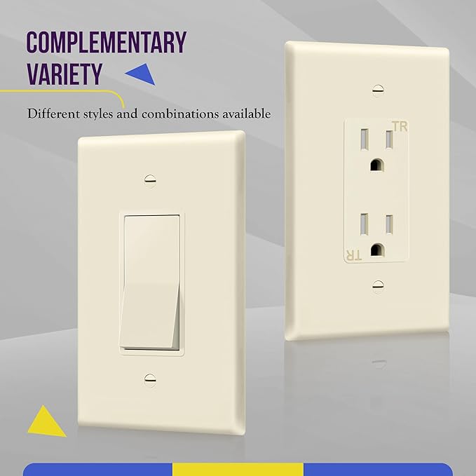 ENERLITES Decorator Light Switch or Receptacle Outlet Wall Plate, Gloss Finish, Oversized 1-Gang 5.5" x 3.5", Unbreakable Polycarbonate Thermoplastic, UL Listed, 8831O-LA-10PCS, Light Almond, 10 pack
