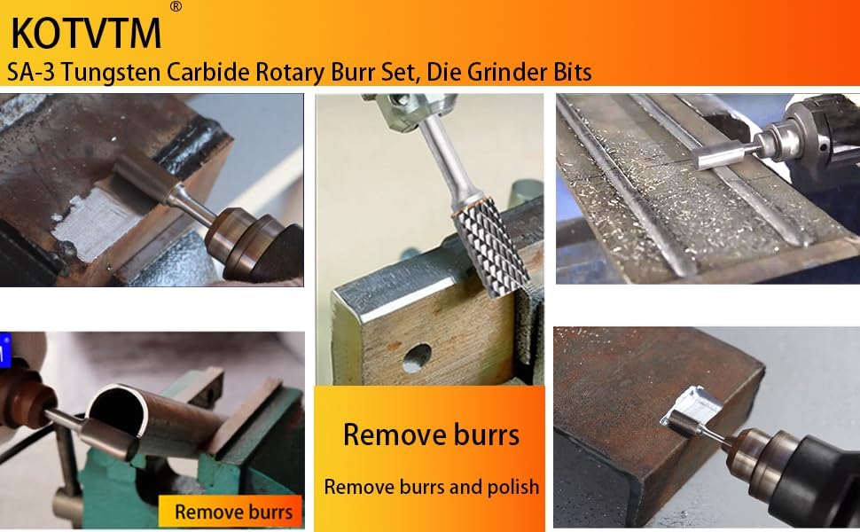 Carbide Burr Set 1/4" Shank SA-3 Die Grinder Bits Tungsten Double Cut Burr Bits (3/8" Cutter Dia X 0.86" Cutter Length) for Die Grinder Kits Metal Grinding Drilling Polishing (5pcs)