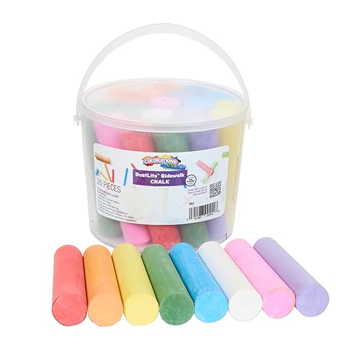 Colorations Jumbo Washable Sidewalk Chalk Set - 20 Pieces, 8 Assorted Colors, 4” x 1” Each, Non-Toxic, Outdoor Play for Kids, Ages 4+