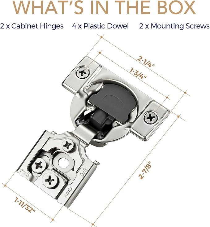 2 Pack 1 Pair 5/8 inch Overlay Soft Close Hinges for Kitchen Cabinet Hinges Satin Nickel Hidden Hinges Stainless Steel Concealed Hinge self Closing