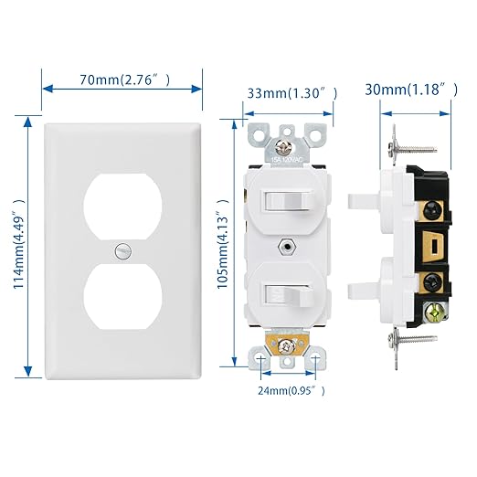 Baomain 10-Pack Double Toggle Light Switch with Wall Plate,15 Amp 125V Two Single Pole Residential Grade,On/Off Electrical Wall Switch Self-grounding, Glossy White ETL Certified