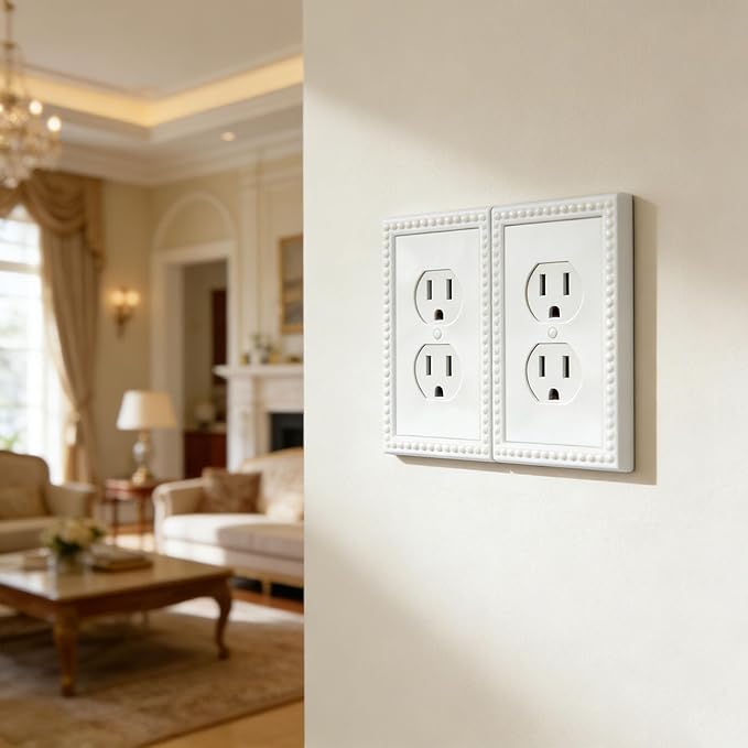 ZEFTV 20 Pack Mid-Size Duplex Wall Plates 1-Gang Switch Outlet Electrical Cover Plate Unbreakable Thermoplastic Faceplate for Light Receptacle Outlet Switch, Classic Beaded Relief Design, White
