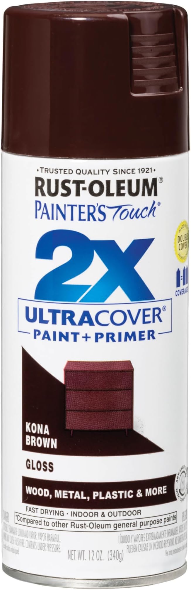 Rust-Oleum 249102 Painter's Touch 2X Ultra Cover Spray Paint, 12 oz, Gloss Kona Brown