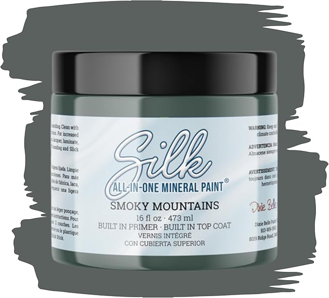 Dixie Belle Silk All-in-One Mineral Paint - Smoky Mountains (16oz) - All-in-One Water Based Primer + Topcoat - Durable Furniture Paint - Low Reflective Finish