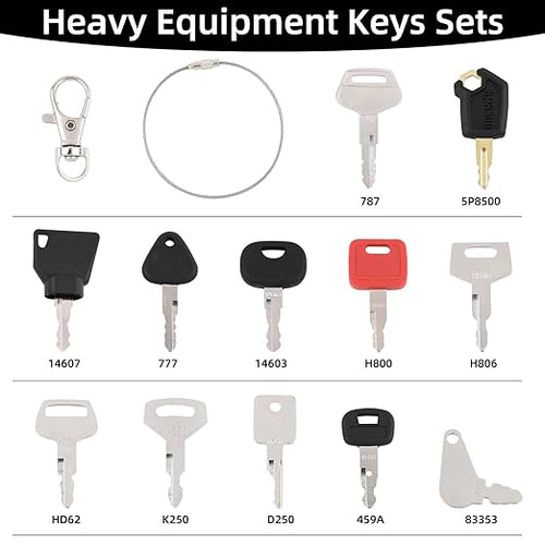 12 Pcs Heavy Equipment Keys Master Set, Replacement Ignition Key Compatible with Cat Caterpillar Case JD Hyster Komatsu Hitachi JCB Takeuchi Kubota Hyundai Kobelco Volvo Bobcat