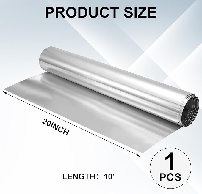 Therwen 1 Roll Aluminum Flashing Roll Metal Aluminum Roof Panels 0.2 mm Thickness Roof Flashing Strip for Sealing Windows Doors Siding Backyard Stains Moss and Mildew Prevention (20" x 10')