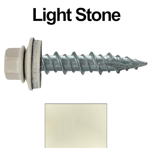 10 x 1 Light Stone Metal Roofing Screws - Hex Washer Head- Self-Starting/Tapping - EPDM Washer. 1 Bag - 250 Screws