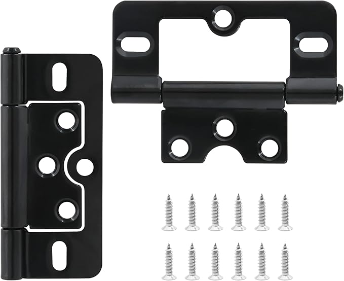 2PCS Non-Mortise Hinges 3 inch Black Door Hinges with Mounting Screws, Chest Hinges Heavy Duty Bifold Door Hinges Iron Cabinet Hinges, Precision Butt Hinge for Furniture Windows Cupboard