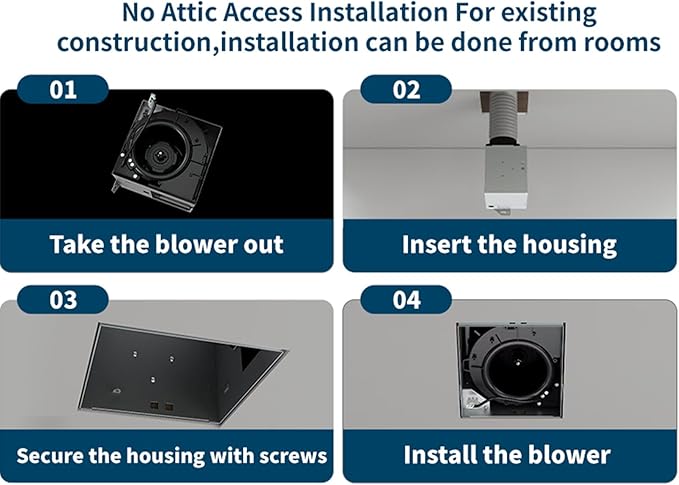 Tech Drive Bathroom Exhaust Fan 110 CFM, 1.5 Sone, 4-Inch Duct,No Attic Access Needed,Very Quiet Ventilation Fan, Easy to Install Ceiling Mounted, White, ETL Certified