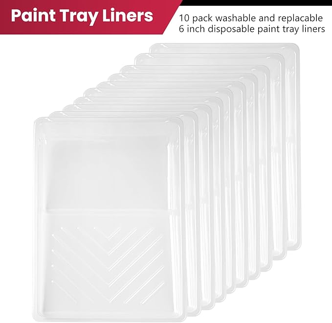 Mister Rui 6 Inch Paint Tray, 12 Pack, Plastic Paint Roller Tray with 4 Inch Roller Frame, Disposable Tray Liners for Home Improvement