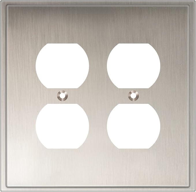 Henne Bery Soft Modern Decorative Wall Plate Switch Plate Outlet Cover (Double Duplex, Satin Nickel)