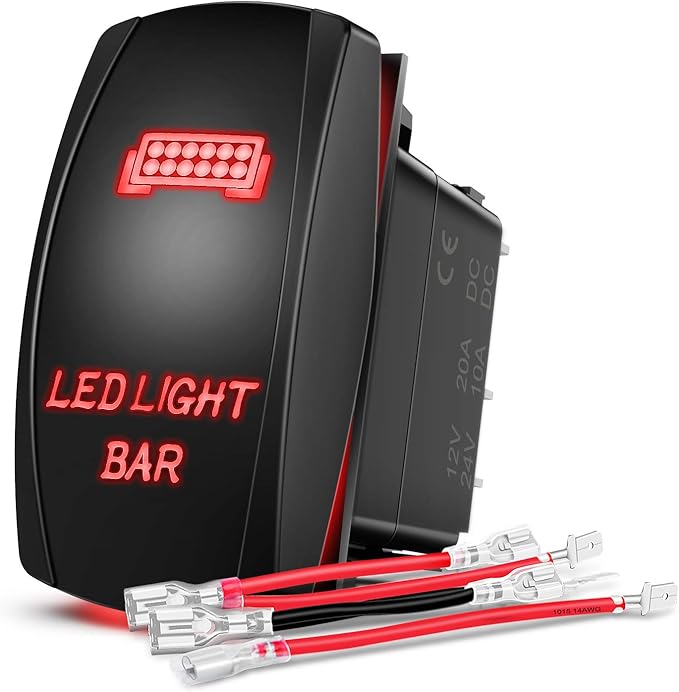 Nilight 90001R LED Light Bar Rocker Switch Red 5Pin Laser On/Off LED Light 20A/12V 10A/24V Switch Jumper Wires Set