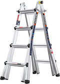 15FT Adjustable Folding Multi-Position Ladder,A Frame 4-Step Anti-Slip Ladder with Aluminum Joint,Silver,ANSI Type 1A, 300 lbs Load Capacity,Welding Construction (YQGNT-4540)
