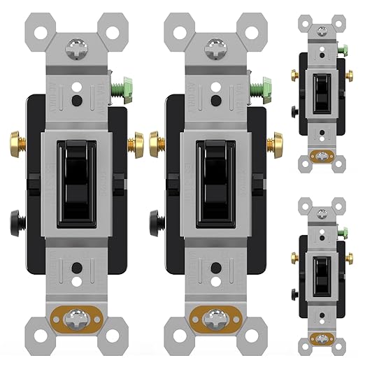 AIDA 4 Pack 3 Way Toggle Light Switch, 15 Amp, 120 Volt, Toggle Framed AC Quiet Switch, in Wall On/Off Switch Replacement, Self-Grounding, Residential and Commercial Grade, UL,Glossy Black