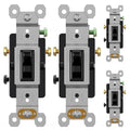AIDA 4 Pack 3 Way Toggle Light Switch, 15 Amp, 120 Volt, Toggle Framed AC Quiet Switch, in Wall On/Off Switch Replacement, Self-Grounding, Residential and Commercial Grade, UL,Glossy Black