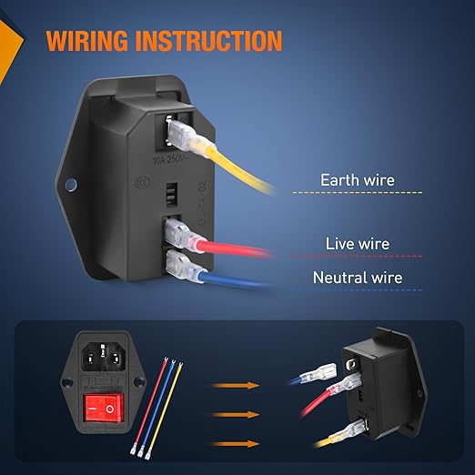 Nilight 2Pcs Switch Power Socket 10A 250V AC Inlet Module On Off Switches Built-in Fuse Led Light 3 Pin Outlet for 3D Printers Computers Home Appliance