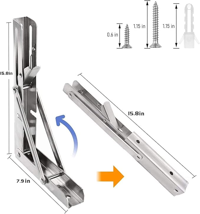 Folding Shelf Brackets 16 inch 4 Pcs Max. Load 350lb - Heavy Duty Stainless Steel DIY Wall Mounted Shelf Brackets Space Saving for Table Work Bench, Garage Workstation, Stuff Supports, Plant Stand