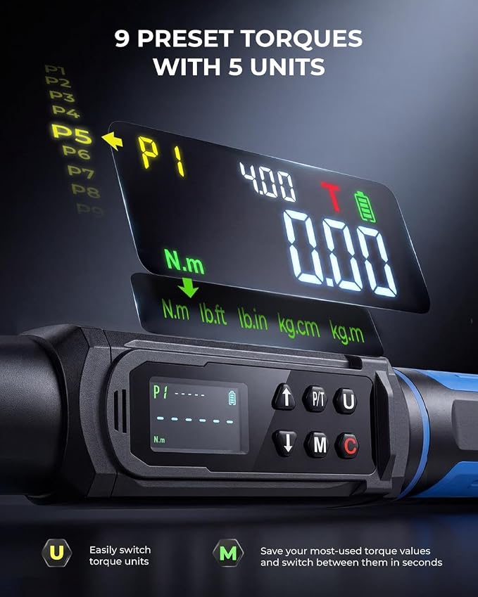 toolant 3/8" & 1/2" Digital Torque Wrench Set, 3/8" 1.5-100 ft-lb (2-135 N·m) / 1/2" 3.7-250 ft-lb (5-340 N.m), ±2% Accuracy 2-Pack with 3 Alerts, 9 Presets & 500 Memory for Car Motorcycle Bike Truck