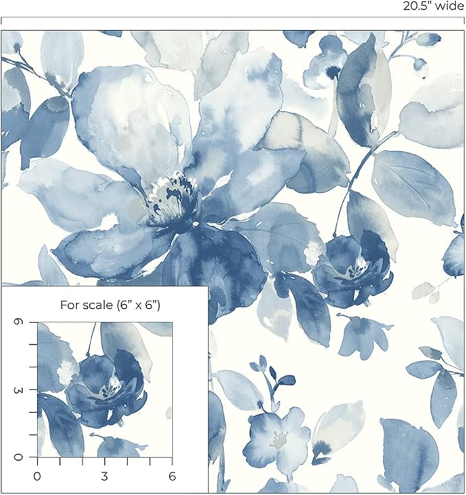 NextWall Watercolor Flower Peel and Stick Wallpaper (Bluestone)