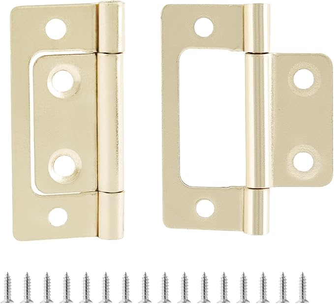 Biaungdo 12 Pcs Non-Mortise Door Hinges, 2 inch x 0.9 inch Bifold Butt Cabinet Hinges Vintage Furniture Hardware Antique Door Hinge with Screws for Door, Windows, Cabinet, Cupboard(Imitation Gold)