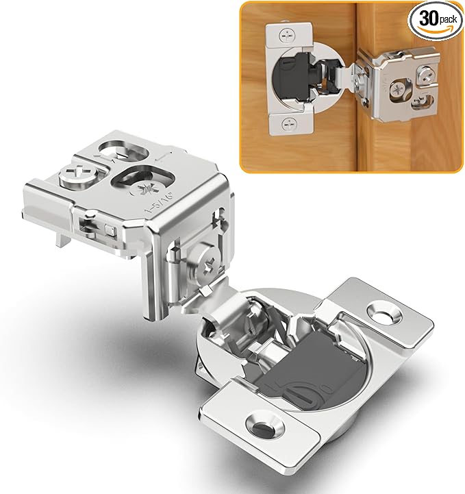 Chibery 30 Pack 1-5/16" Overlay 4D Soft Close Concealed Hinges for Face Frame Door, Adjustable Closing Speed, Smooth Slow Self Close Hinges, Satin Nickel, 105° Open Angle Stainless Steel Cabinet Hinge