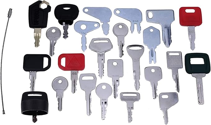 JZGRDN 24PCS Heavy Equipment Key Set with Key Ring Compatible with Caterpillar, Komatsu, Hitachi, Yanmar, Clark, JCB, Toyota, Bobcat, Genie, JLG, John Deere, Kubota, JD Hyster Heavy Equipment