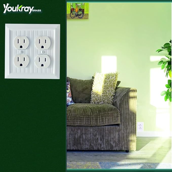 Pure White Classic Beadboard Wall Plates,Light Switch Covers,Electrical Outlet Covers, Switch Plates of Various Combination, Nature Bamboo Fiber Wall plate (2 Gang Duplex 2 Pack)