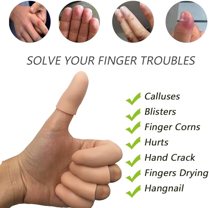 Kris-kikomy Gel Finger Protectors Finger Caps Silicone Fingertips Protection - Finger Cots Great for Trigger Finger, Finger Arthritis, Finger Cracking and Other Finger Pain Relief(Nude, Medium)