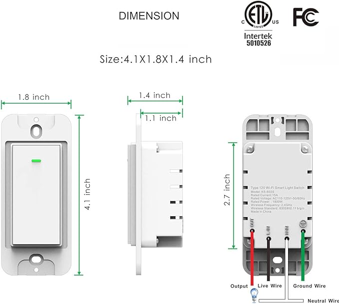 Smart Switch WiFi Wall Light Switch, Compatible with Alexa Google Home