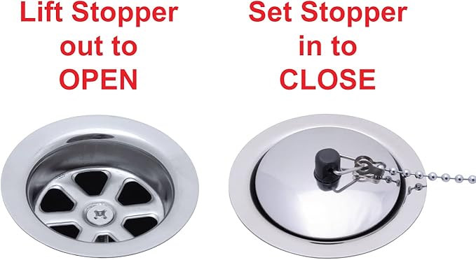 Ambassador Marine - 2 inch Drain, Trap Sink Drain, 1-1/4 inch-M Thread, w/Chain Stopper - Ultra-Mirror Finish - S00-0116-UP-W