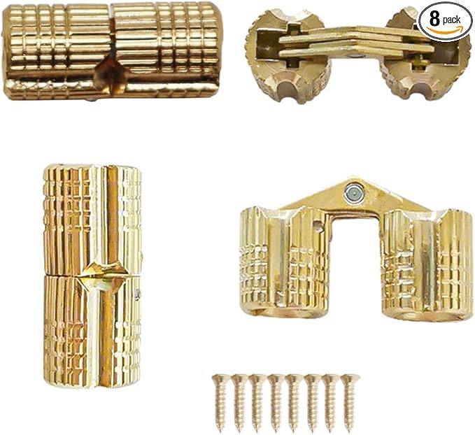 8mm Hidden Brass Barrel Hinges 180 Degree Opening Angle Cabinet Hinges for DIY Jewelry Box Hand Craft 8 Pack