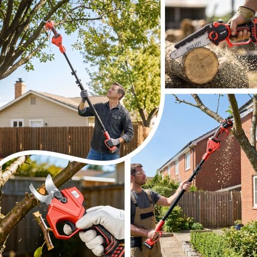 BUYJOY 4-in-1 Electric Pruning Shears & 8 Inch Pole Saw Combo