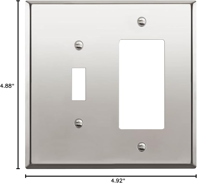 ENERLITES Combination Toggle Switch and DecoratorReceptacle Metal Wall Plate, Stainless Steel 201 Outlet Cover, Corrosion-Resistant, Mid-Size 2-Gang 4.88" x 4.92", 771131M-PC, Polished Chrome
