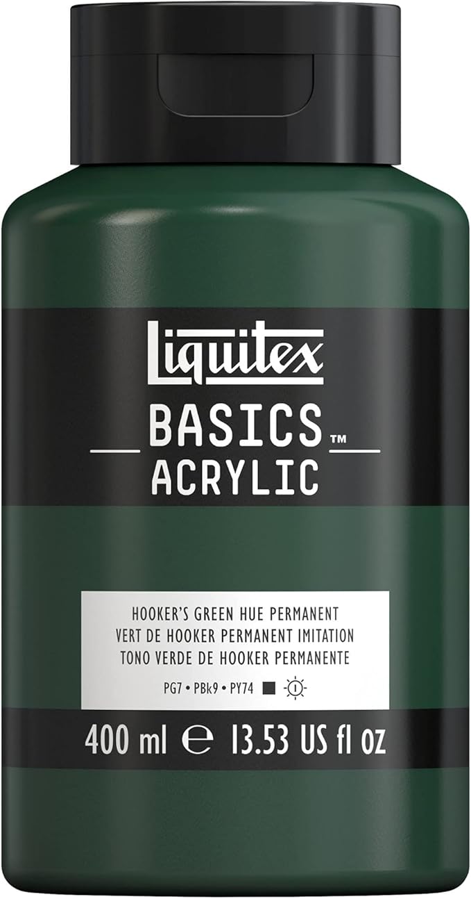 Liquitex BASICS Acrylic Paint, 400ml (13.5-oz) Bottle, Hooker’s Green Hue Permanent