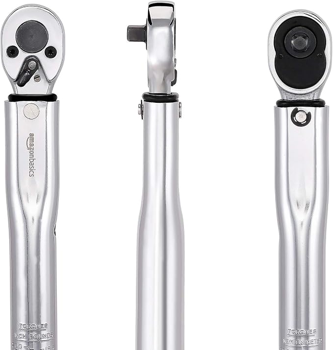 Amazon Basics 1/4-Inch Drive Click Torque Wrench, 35-200 in.-lb/3.95-22.5 Nm, Adjustable Ratchet with High Contrast Dual Range Scales, Steel Construction