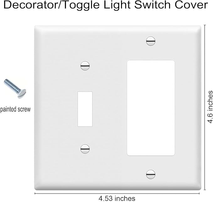 Decorator/Toggle Switch Wall Plates 2-Gang Switch Outlet Electrical Cover Plate Unbreakable Thermoplastic Faceplate for Light Receptacle Outlet Switch, White (10 Pack)
