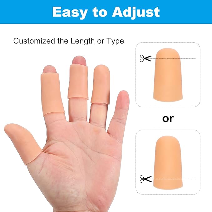 PATIKIL Finger Sleeve Protectors, 20pcs Silicone Finger Cots Cover Cap Thumb Guard Gel Finger Protection for Repair, Sports, 1.6"x0.8" Skin Color