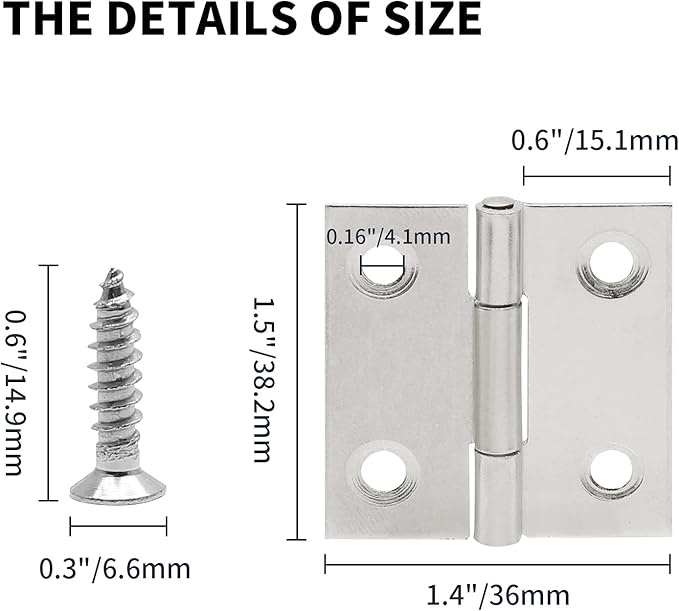 1.5 Inch Small Door Hinges Nickel, 10 Pcs Stainless Steel Folding Butt Hinges with Screws